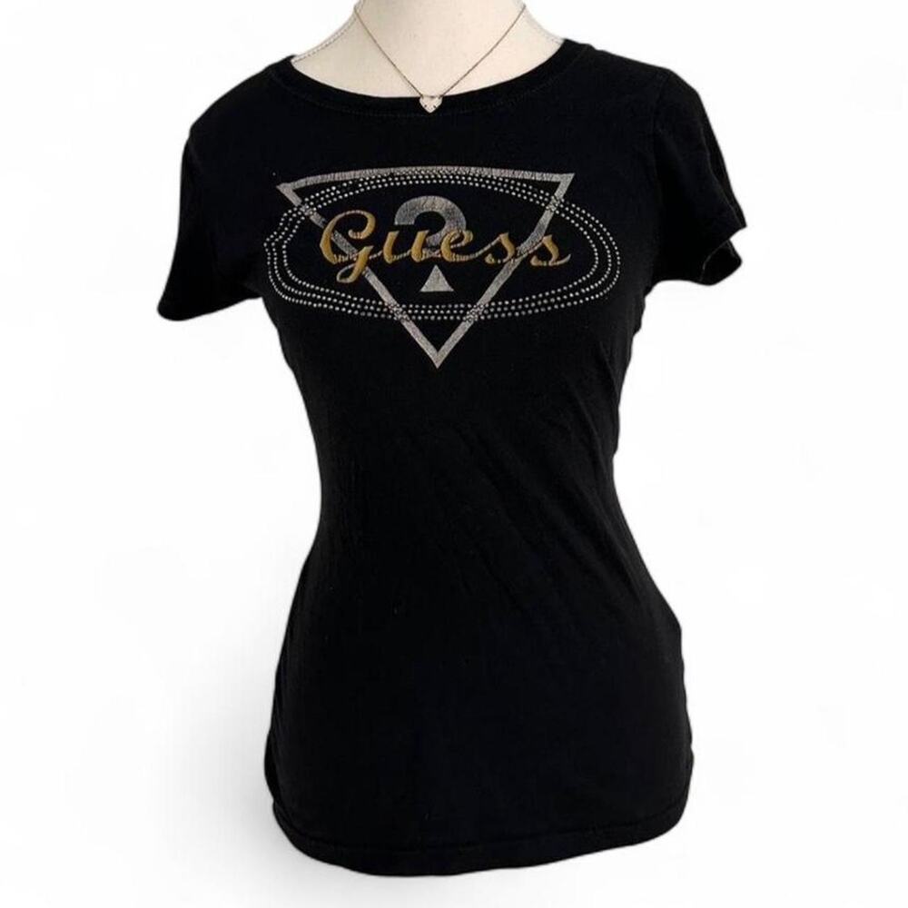 Guess black baby tee with rhinestone logo Size S